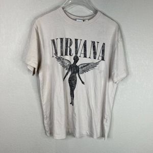 H&M Women's Oversized Nirvana Angel T-Shirt Short Sleeve‎ Crew Neck Gray Size XS